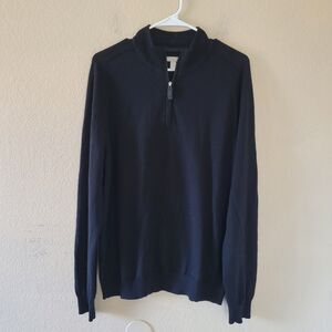Nordstrom Mens Merino Wool Sweater Size Large Quarter Zip Black Knit Classic